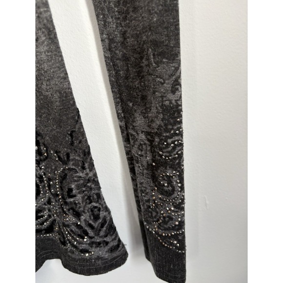 Miss Me Y2K Velvet Burnout Top Size Large Black Long Sleeve Rhinestones Distress - Picture 3 of 8